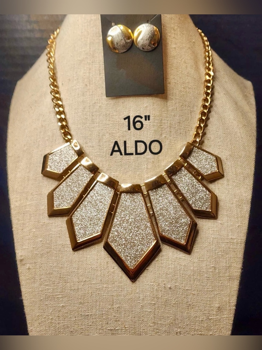 156. ALDO Gold and Silver Glitter Statement Necklace